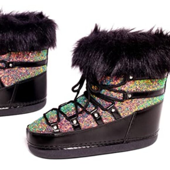 POLAR SNOW ANGEL LACE UP FUR MOON BOOTS-BLACK  ( BRAND NEW !!!) - Picture 1 of 8